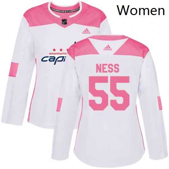 Womens Adidas Washington Capitals 55 Aaron Ness Authentic WhitePink Fashion NHL Jersey